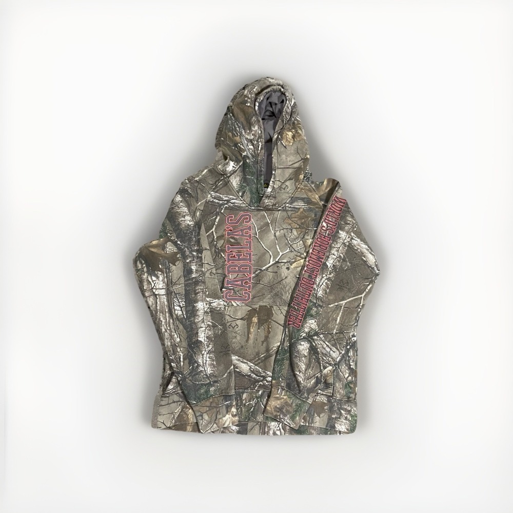 Cabela's World's Foremost Outfitter Hoodie Mens Medium Brown Camouflage Pullover
